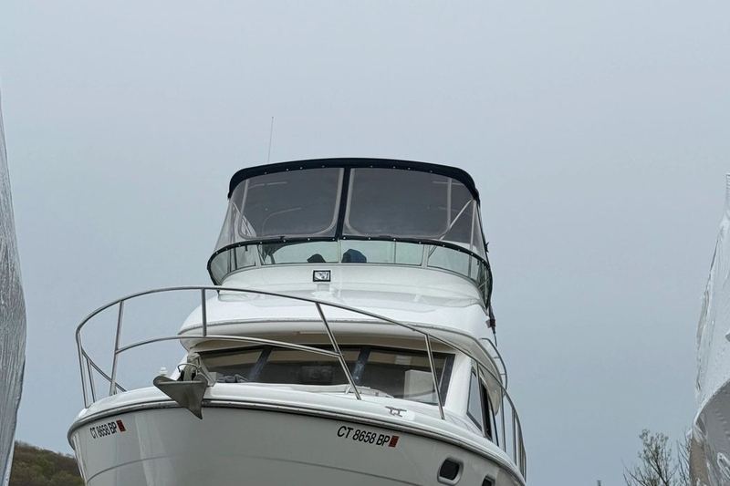 Boat hauled out in a marina yard