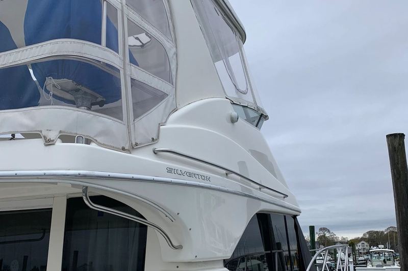 A detailed boat back in her slip.