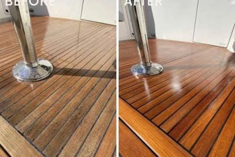 Teak restoration, before and after.